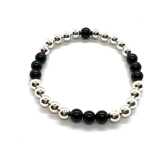 Black Agate Faceted Gemstone Pattern Bracelet