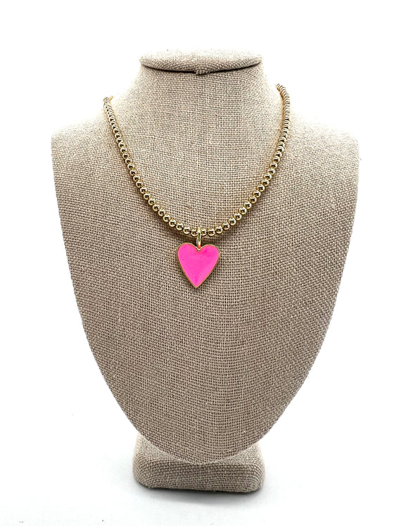 3mm Beaded Heart Necklace