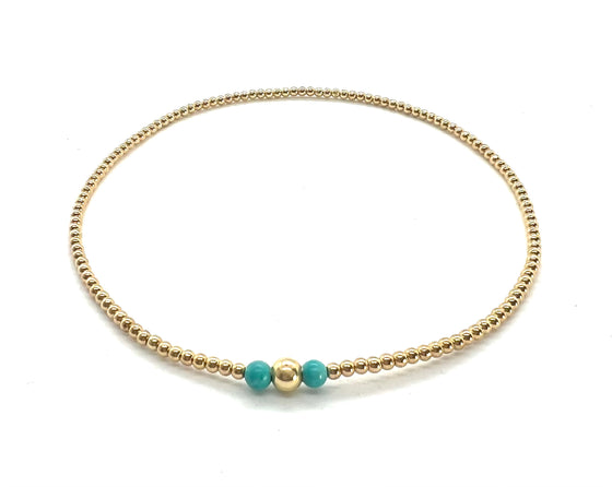 2mm Beaded Anklet with Turquoise Gemstone