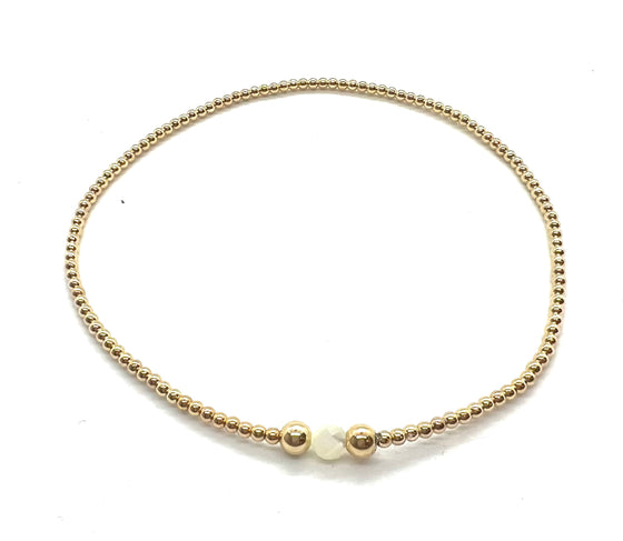 2mm Beaded Anklet with White Gemstone