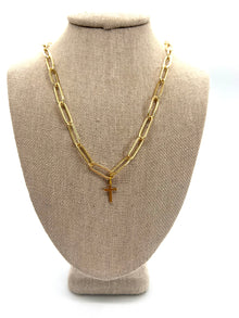  Yellow Gold Filled Paperclip Necklace w/Cross