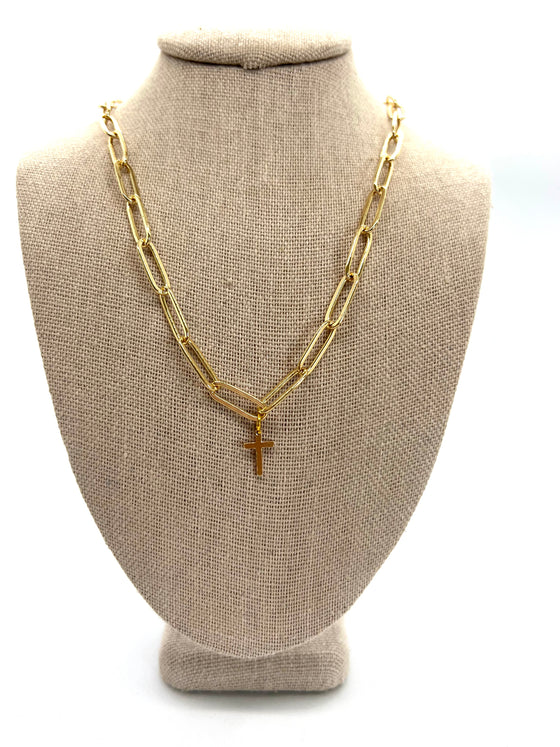 Yellow Gold Filled Paperclip Necklace w/Cross