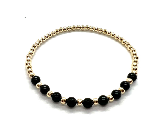 Black Agate Gemstone Half Pattern Bracelet