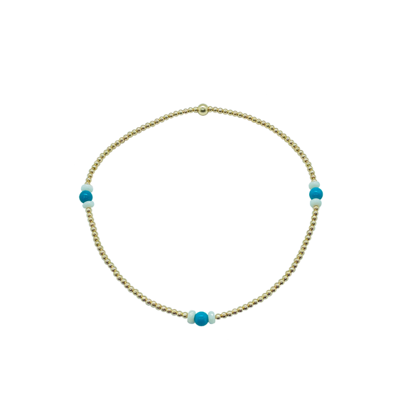2mm Turquoise and White Coral Anklet